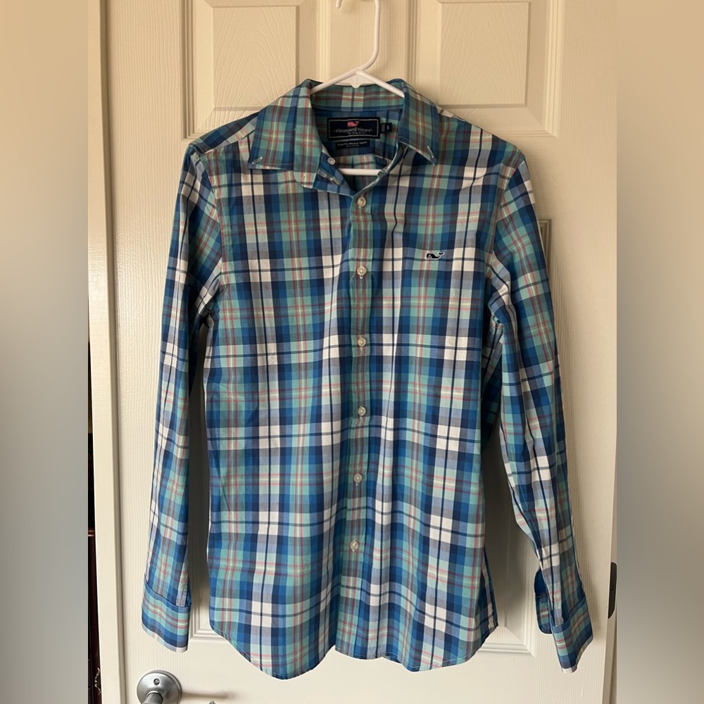 vineyard vines slim fit whale dress shirt - small